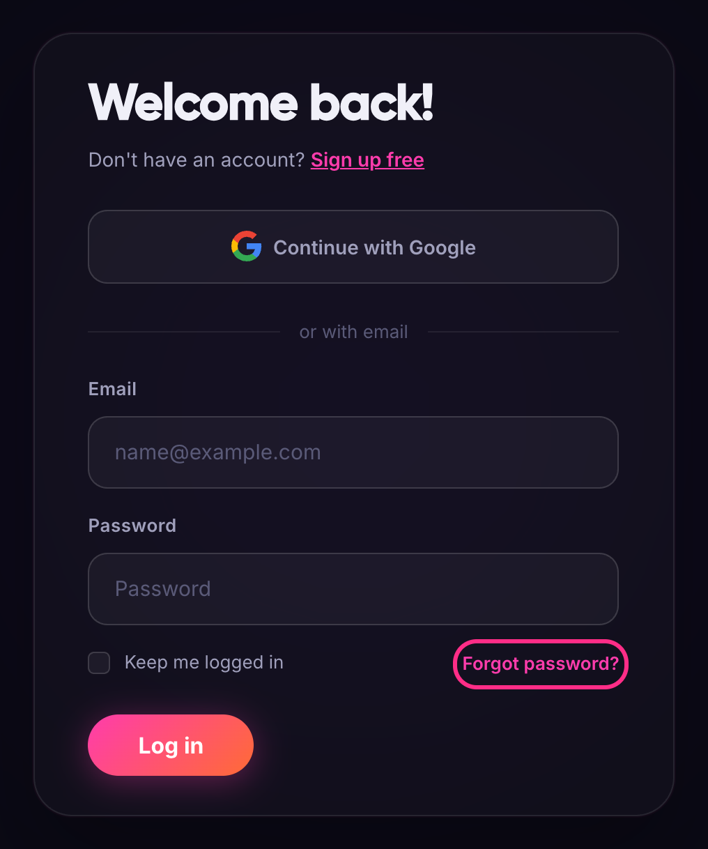 The login page, with the Forgot password link highlighted