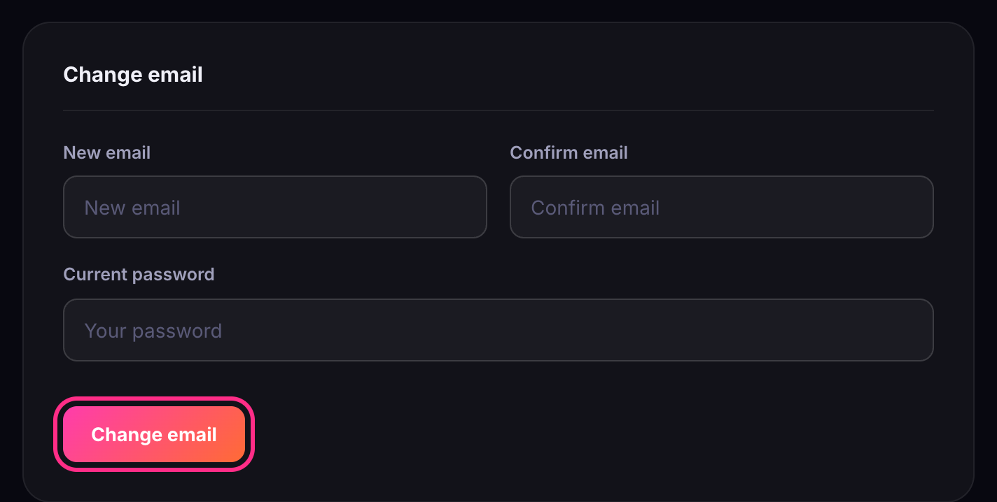 The Change email section in Settings